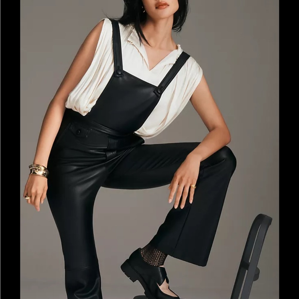 Mauve Black Faux leather overalls
